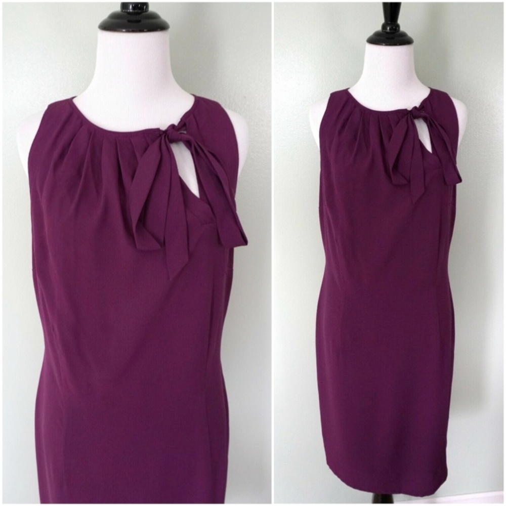Ann Taylor Plum Sleeveless Midi Dress with Neck Bow